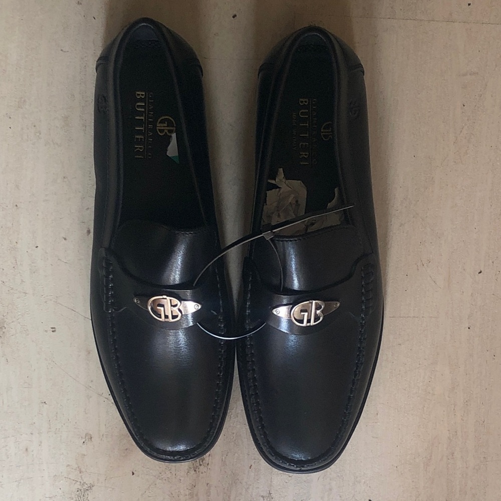 Gianfranco Butteri Butter Black Leather Slip-On Loafers